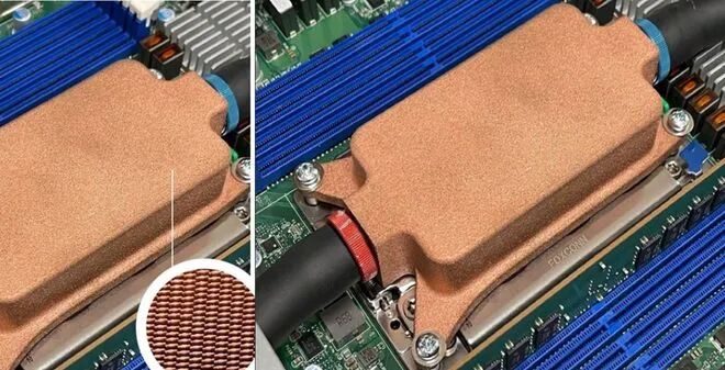 Close-up of thermal-management hardware installed in an electronic system