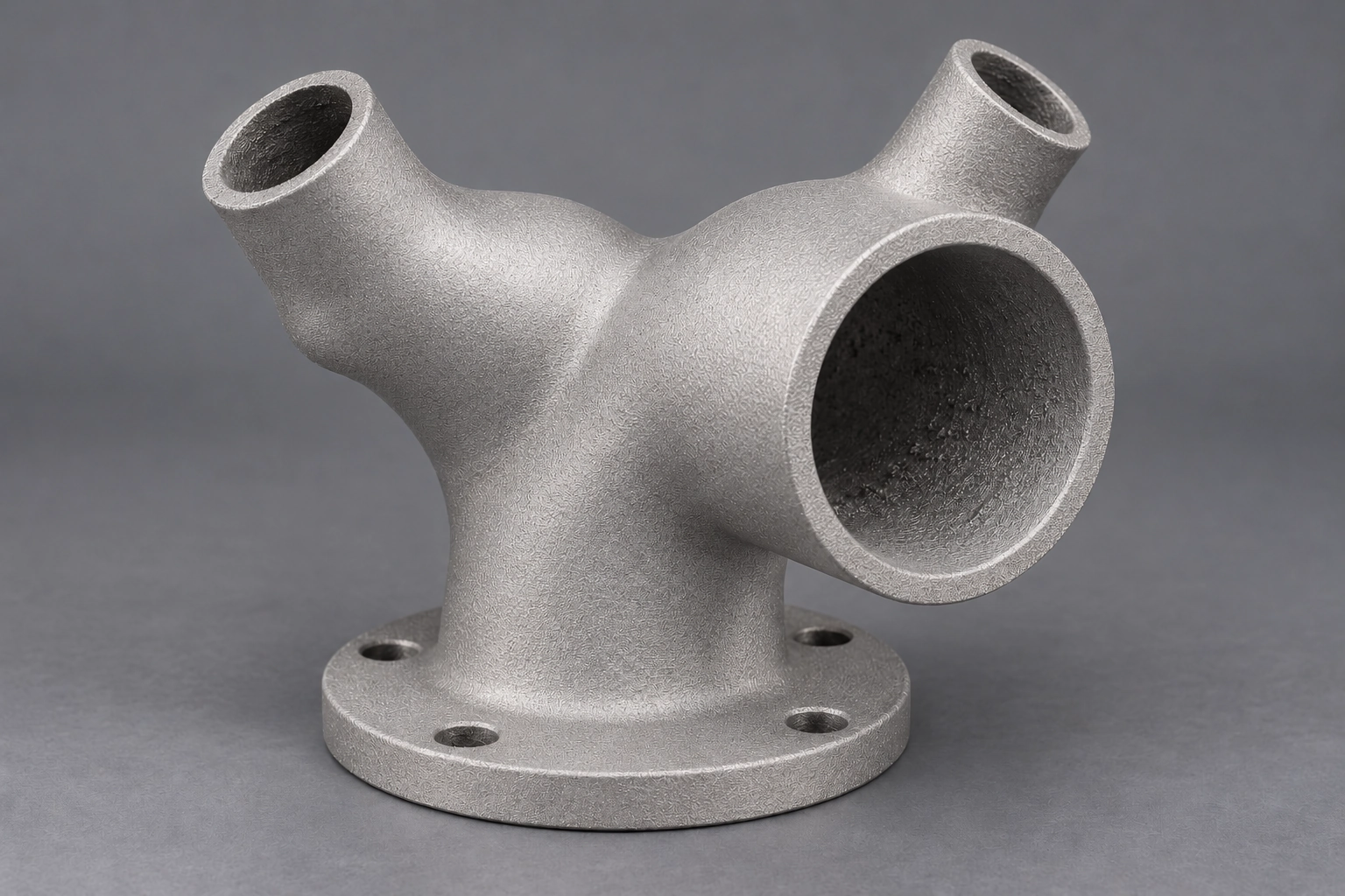 Metal 3D printed flow manifold after blasting