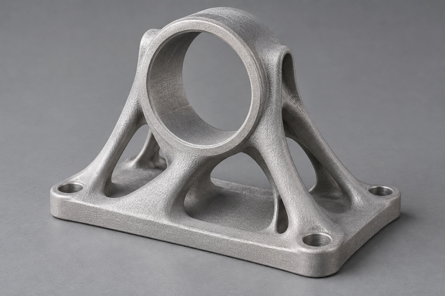An aluminium 3D printed component after support removal, before polishing