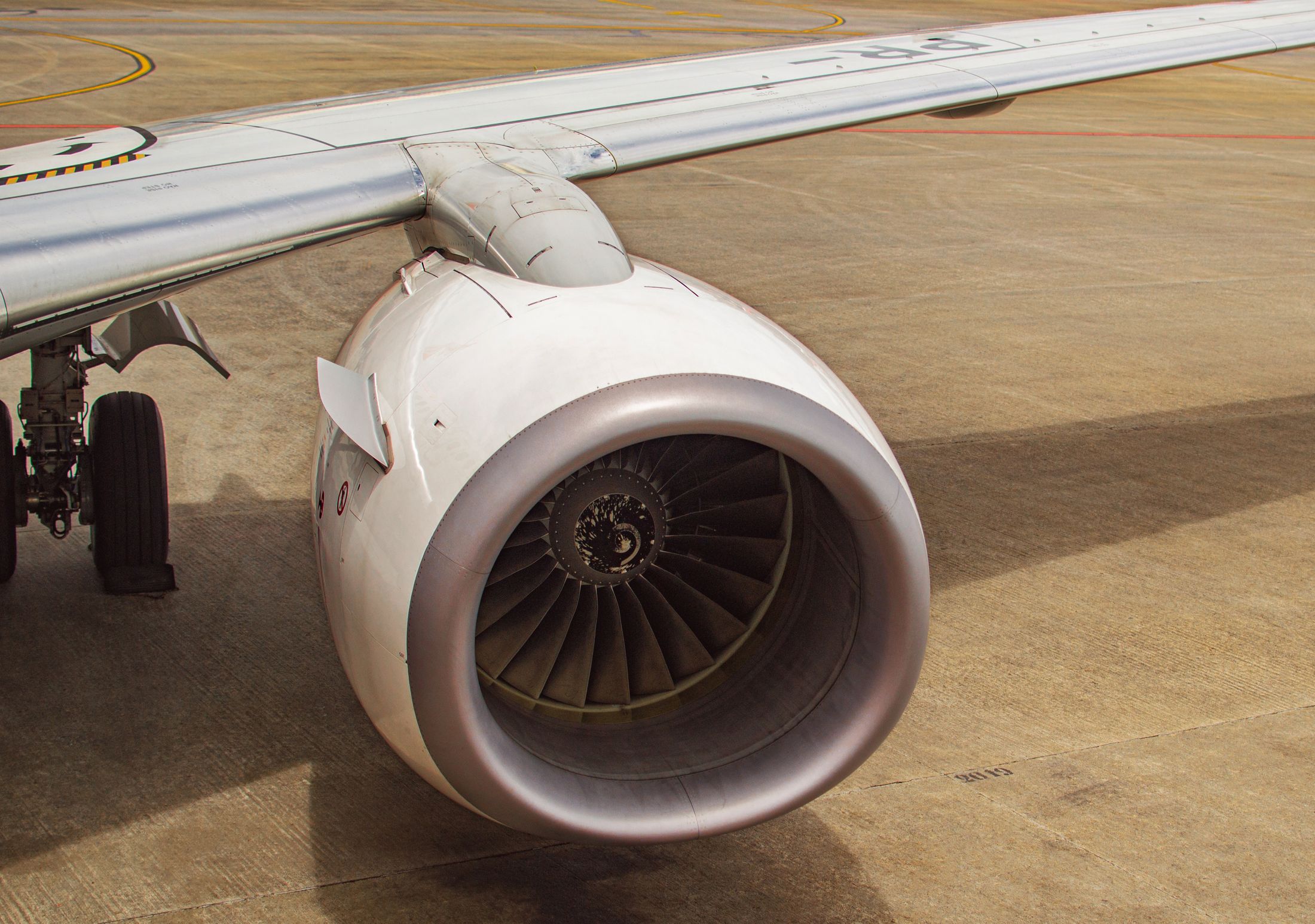 Aircraft jet engine with visible nacelle and turbine fan