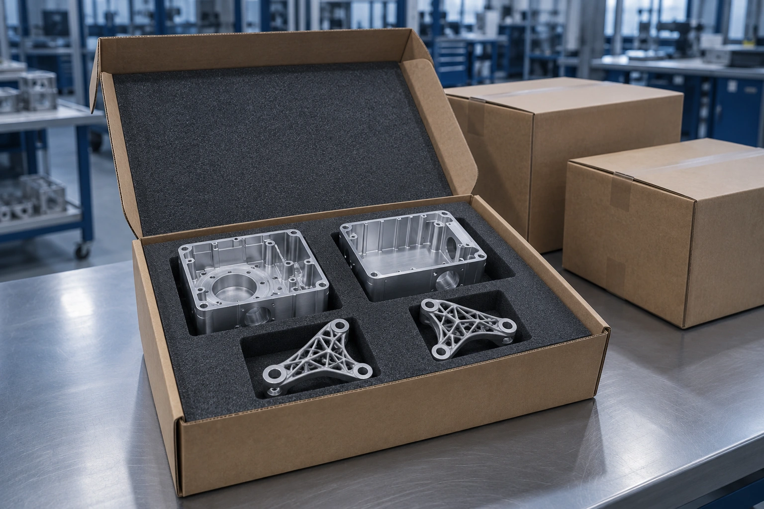 Precision components in protective packaging