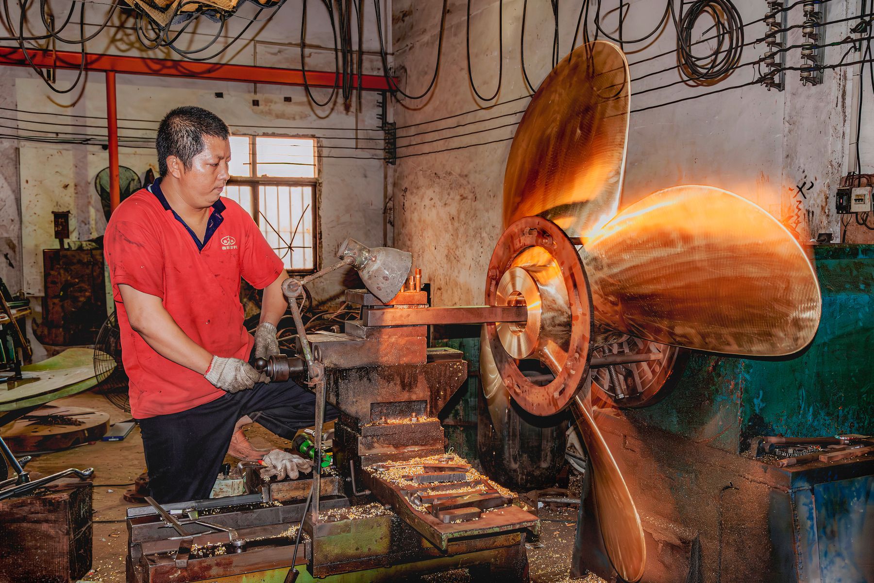 Marine propulsion component undergoing machining